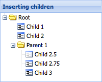 Inserting children into the tree