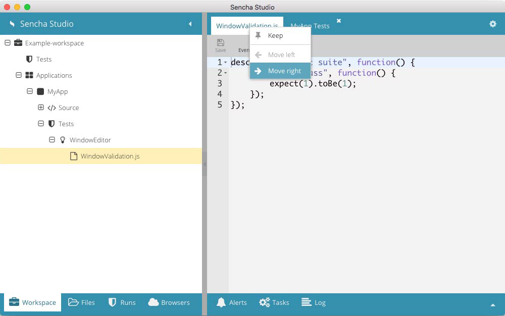 Sencha Studio Move Tests Right