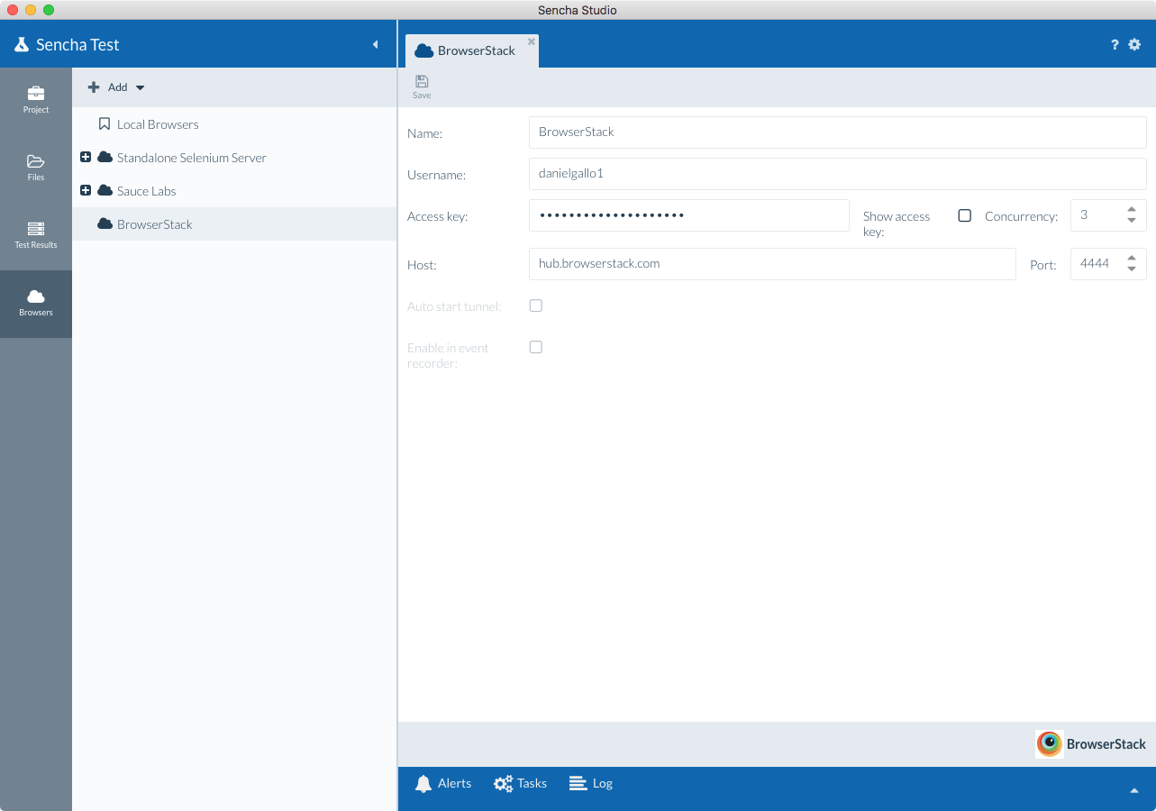 BrowserStack settings