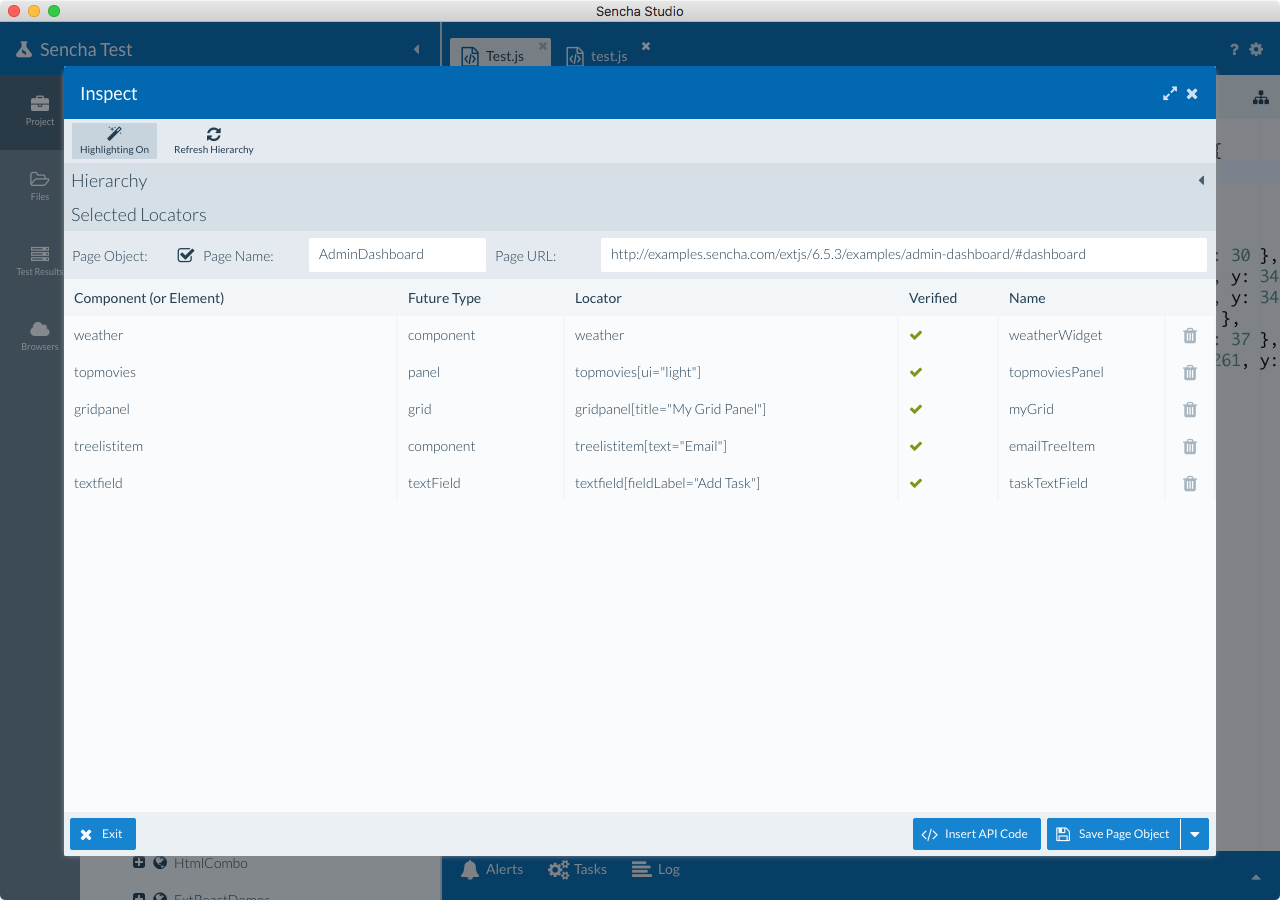 Matching element highlighted in the browser