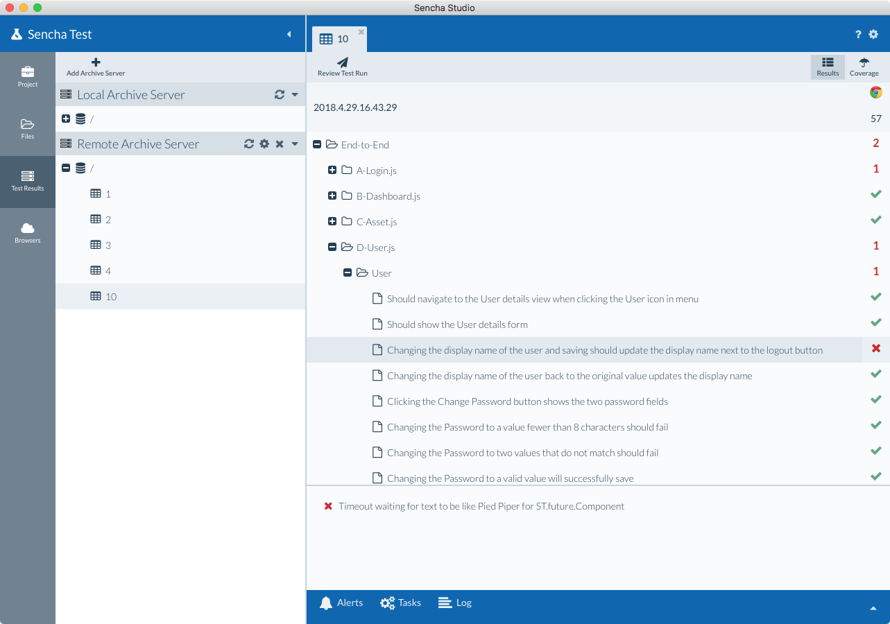 Viewing test failure