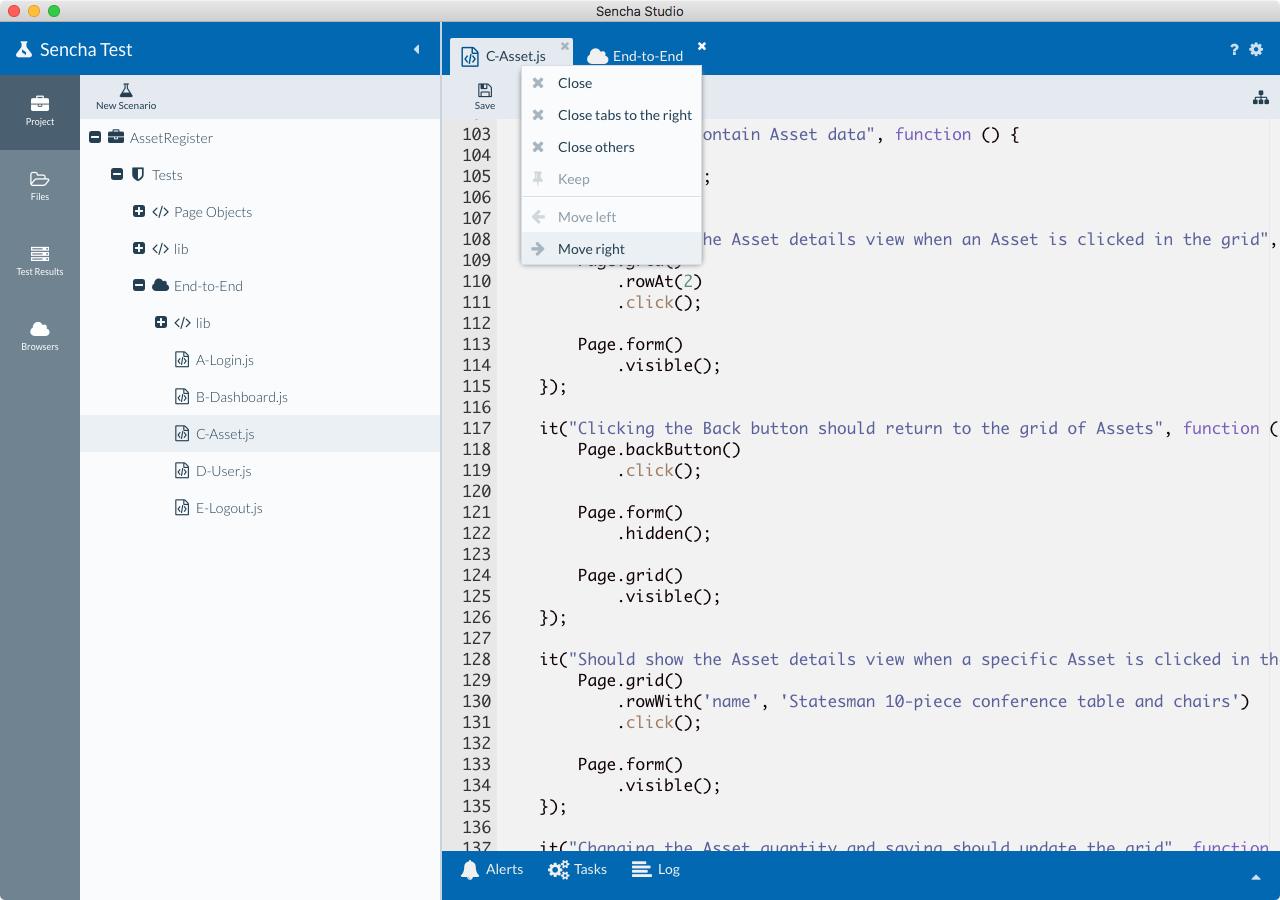 Move Right menu option on the tab